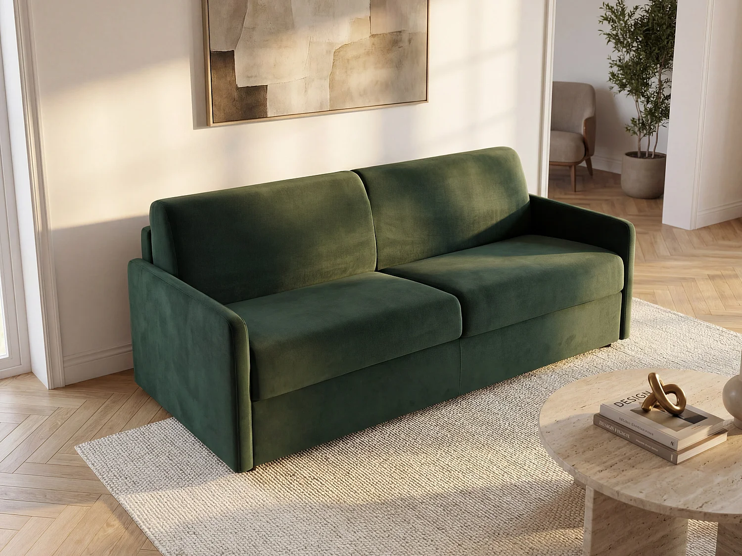 Schlafsofa 2-Sitzer - Liegefläche: 120 cm - Matratzenhöhe: 14 cm - Samt - Tannengrün