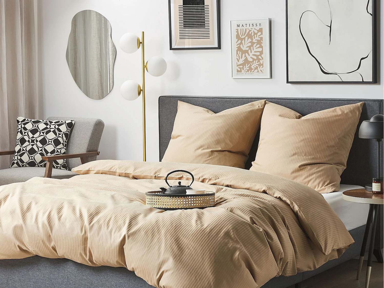 Bettwäsche Set beige Baumwollsatin 200 x 220 cm AVONDALE