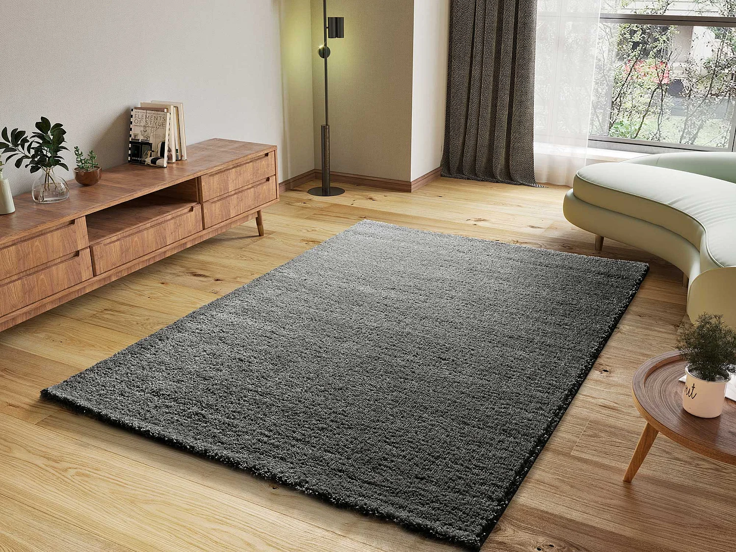 Hochflorteppich - einfarbig shaggy - anthrazit - 160x230 cm