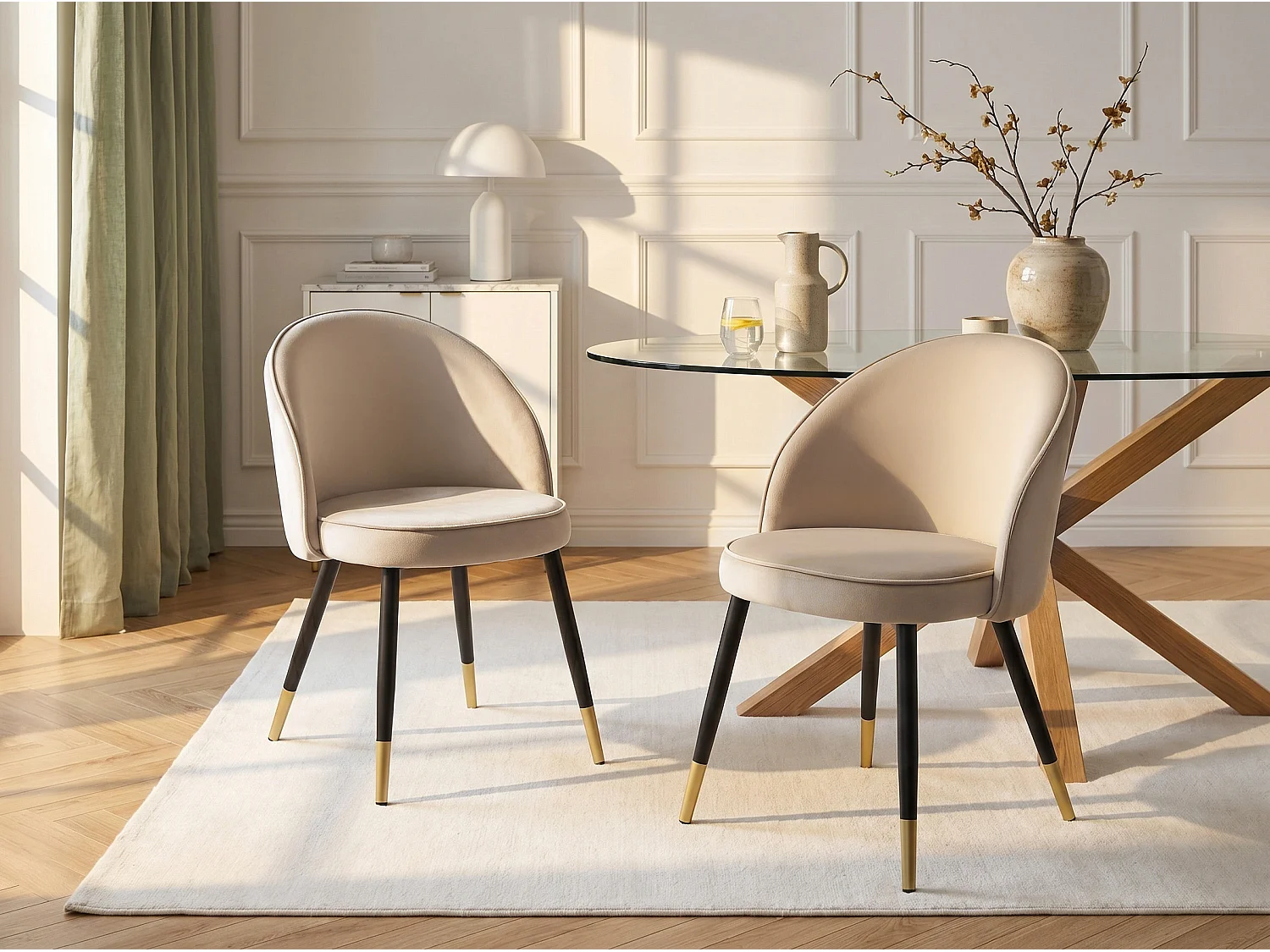 Stuhl 2er-Set - Samt & Metall - Beige