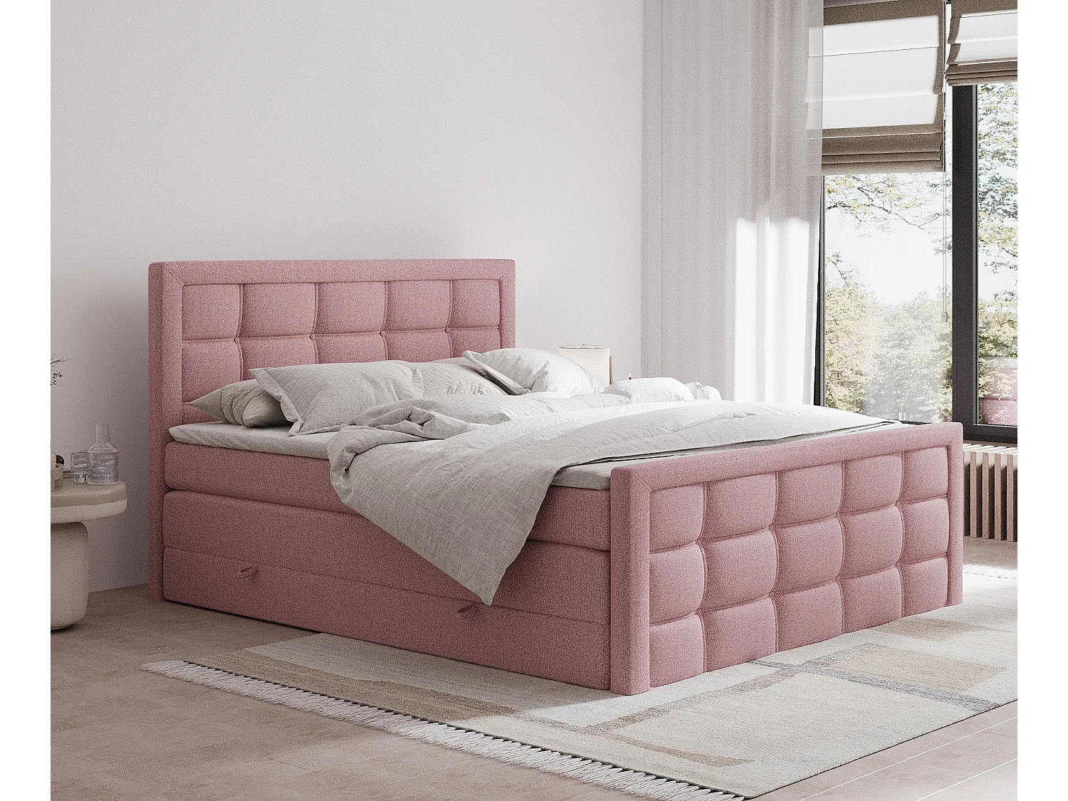 Boxspringbett aus Webstoff Ambrosia - Matratze - Toppermatratze - 140x200 cm