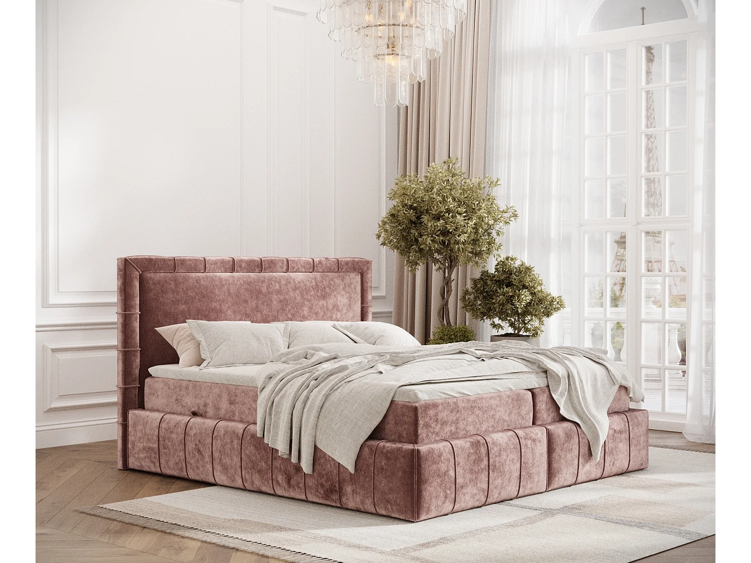 Boxspringbett aus Chenille-Stoff Sundown - Matratze - Toppermatratze - 140x200 cm