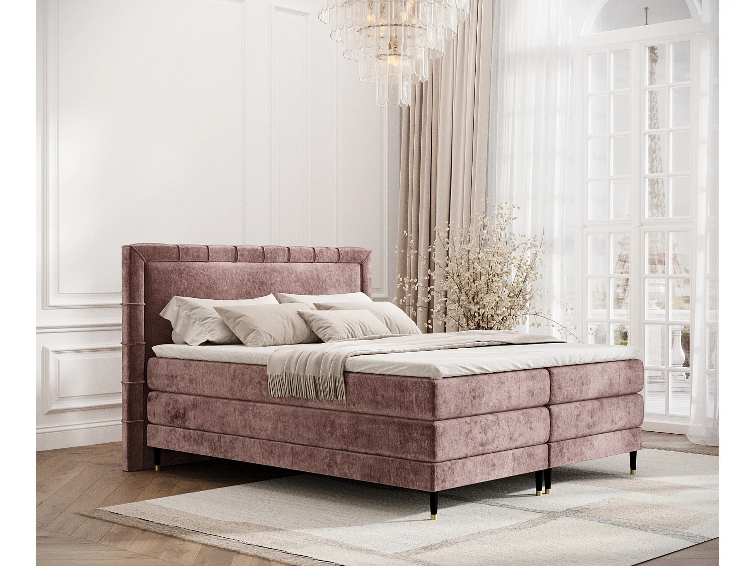 Boxspringbett aus Chenille-Stoff Rimini - Matratze - Toppermatratze - 200x200 cm