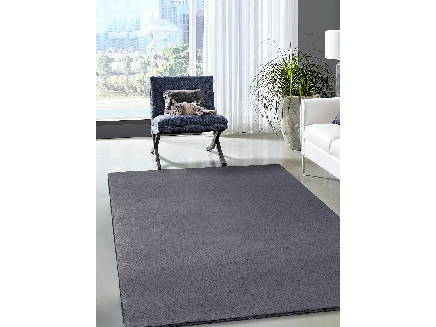 Teppich Kunstfell weich waschbar - Anthrazit - 140 x 200 cm