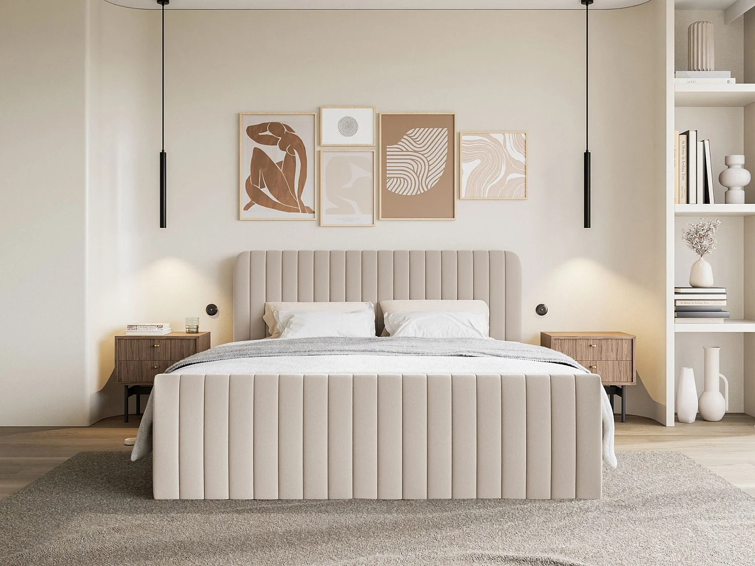Boxspringbett mit Bettkasten - Topper und Chenille-Bezug - Beige - 140x200 cm