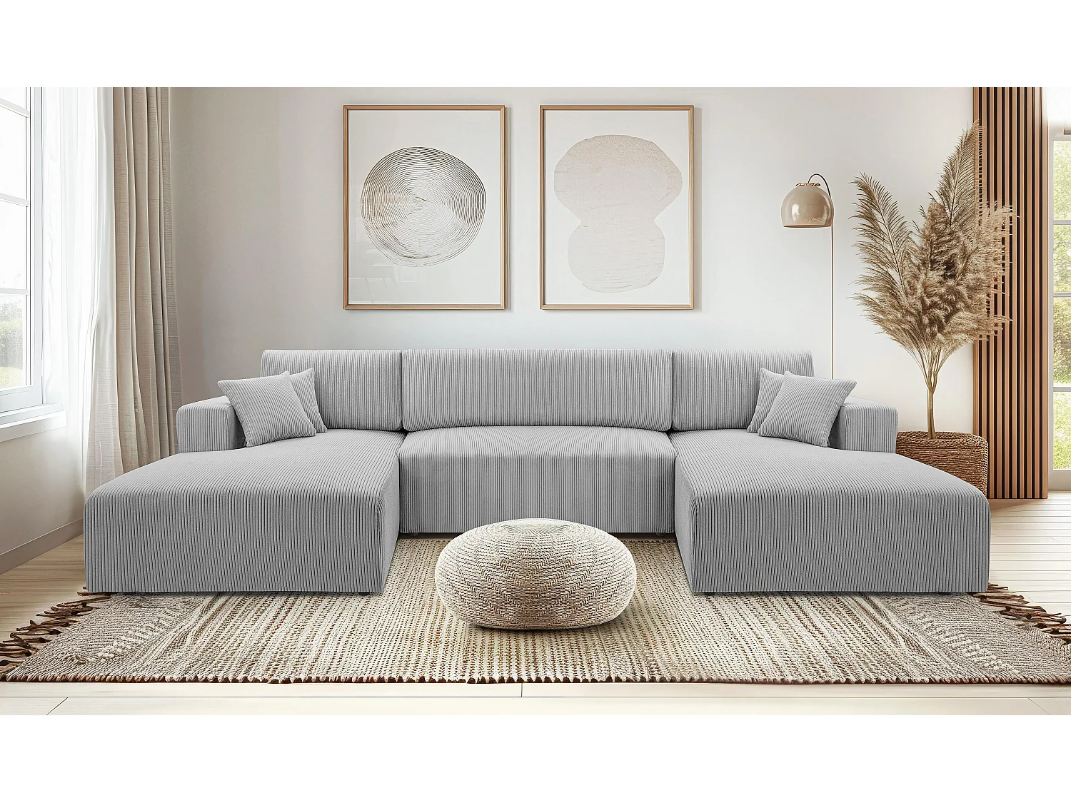 AX LIVING Ecksofa Weiß Schlaffunktion Catea U Cord Wohnlandschaft 364