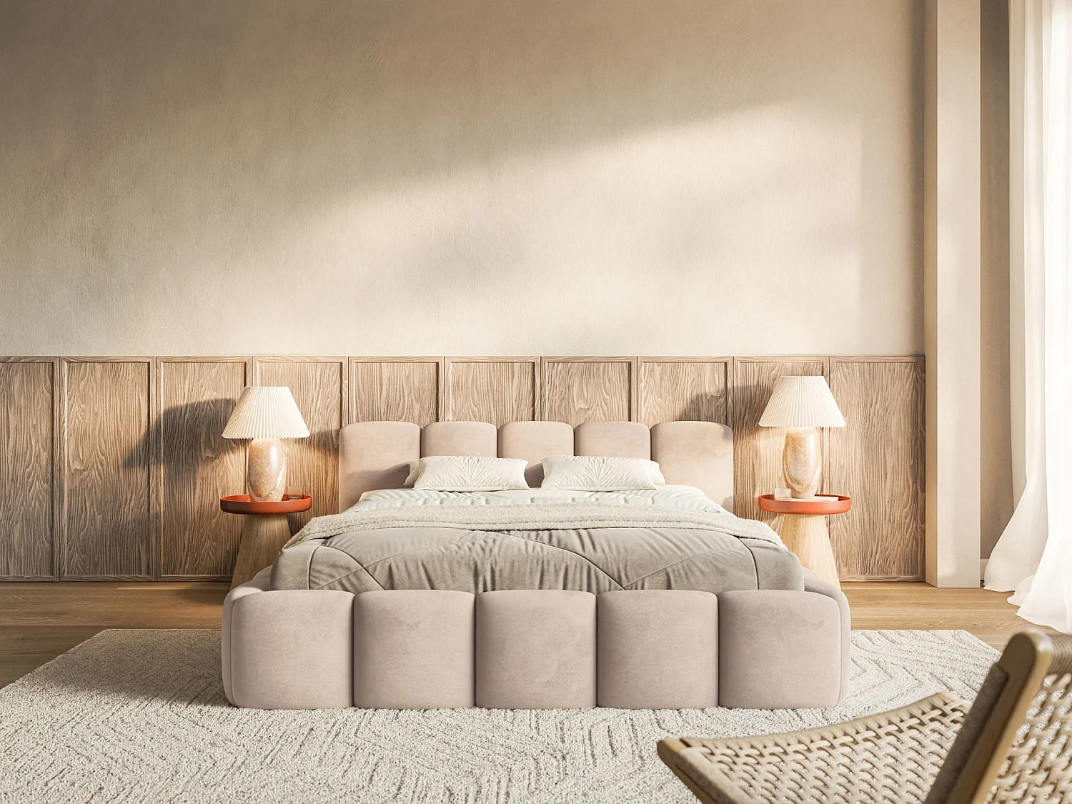 Polsterbett – 160x200 cm – beige – wasserabweisender Samt