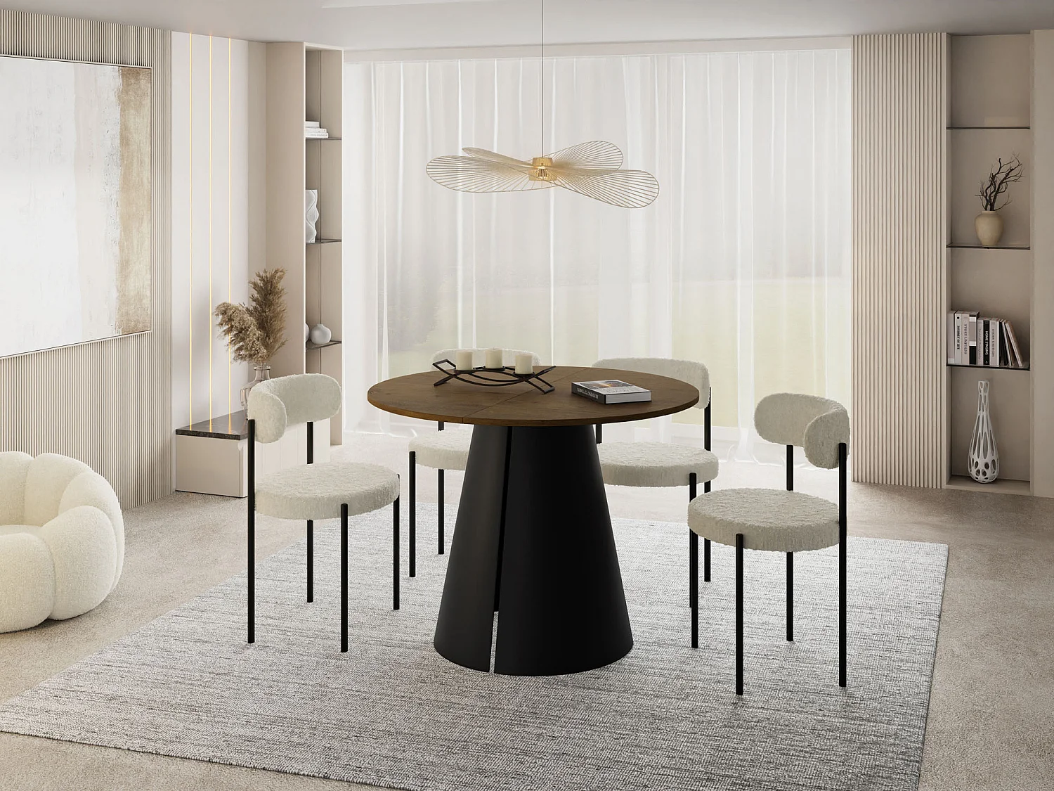 Esstisch Rund Ausziehbar im Loft-Stil – 120 cm – Industrieller Tisch mit Schwarzen Konischem Metallbeinen für 6-10 Personen, Wohnzimmer – Eiche Braun