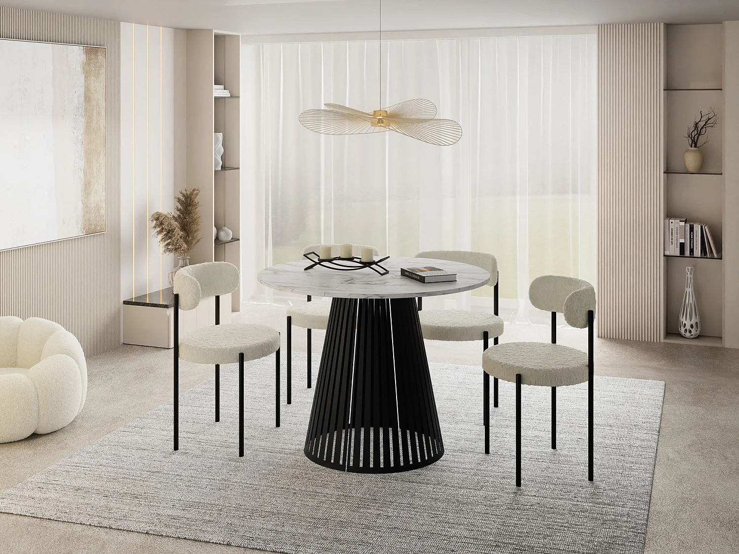 Esstisch Rund Ausziehbar mit Lamellen im Loft-Stil – 100 cm – Industrieller Tisch mit Schwarzen Metallbeinen, Platzsparend