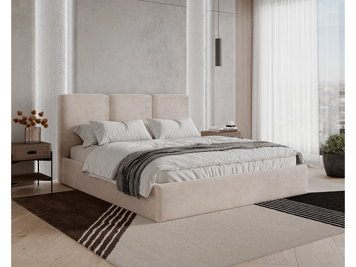 BESILIO Polsterbett mit Stauraum 120x200 Mira – schlankes, minimalistisches Bett mit Metallrahmen – Beige