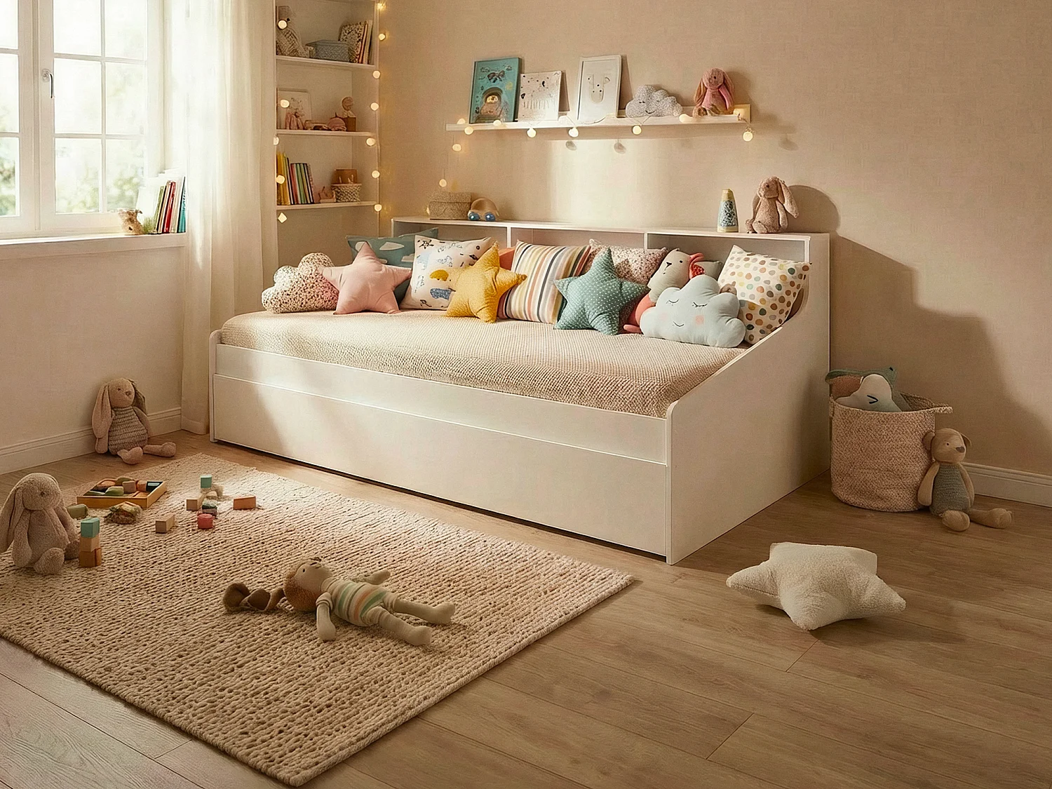 Bett 90 x 200 cm mit Stauraum – Weiß