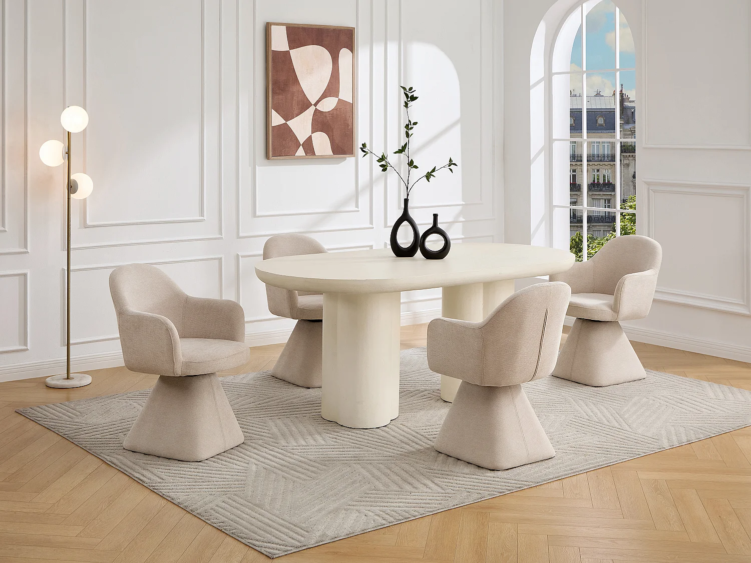 Drehstuhl mit Armlehnen aus Stoff - Beige