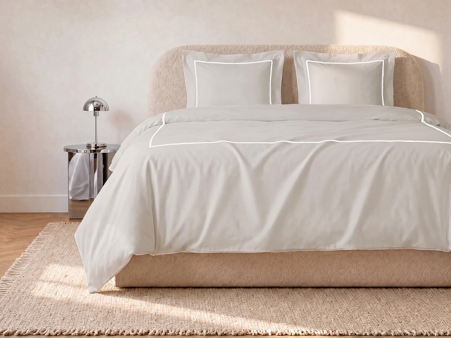 Bettwäsche-Set 220x240 cm Baumwoll-Perkal 80 Fäden/cm² Beige/Weiß