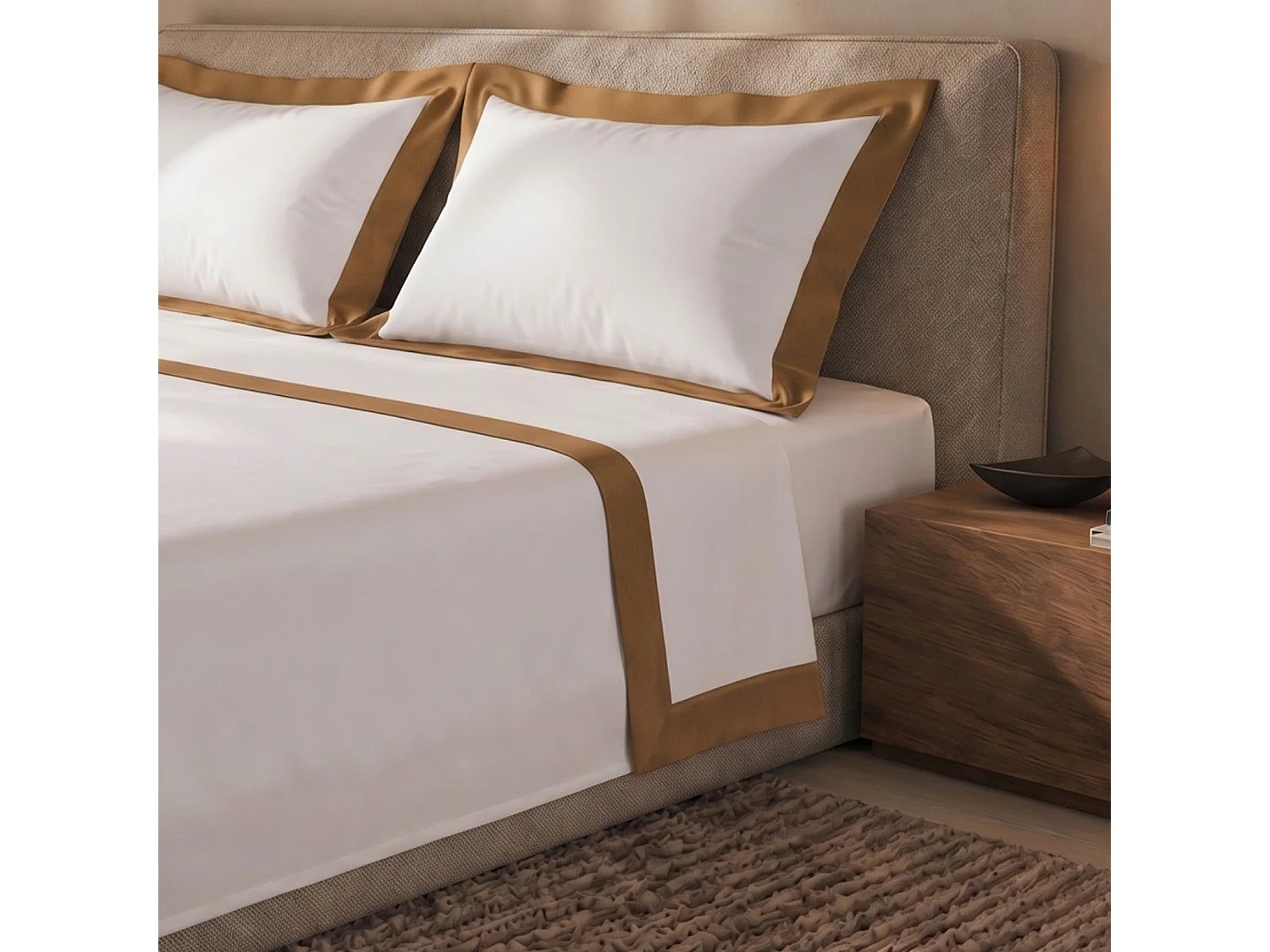 Bettwäsche-Set 120 cm 100% Baumwolle mit Satin-Bordüre Beige
