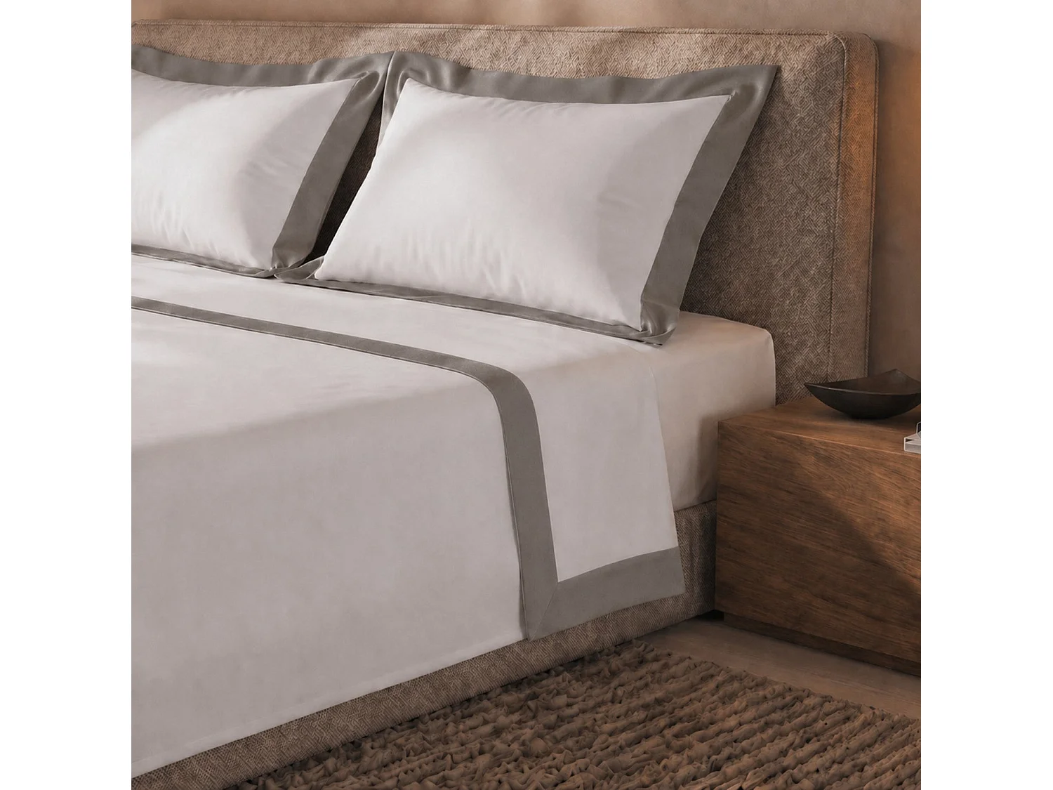 Bettwäsche-Set Einzelbett 100% Baumwolle mit Satin-Bordüre Grau