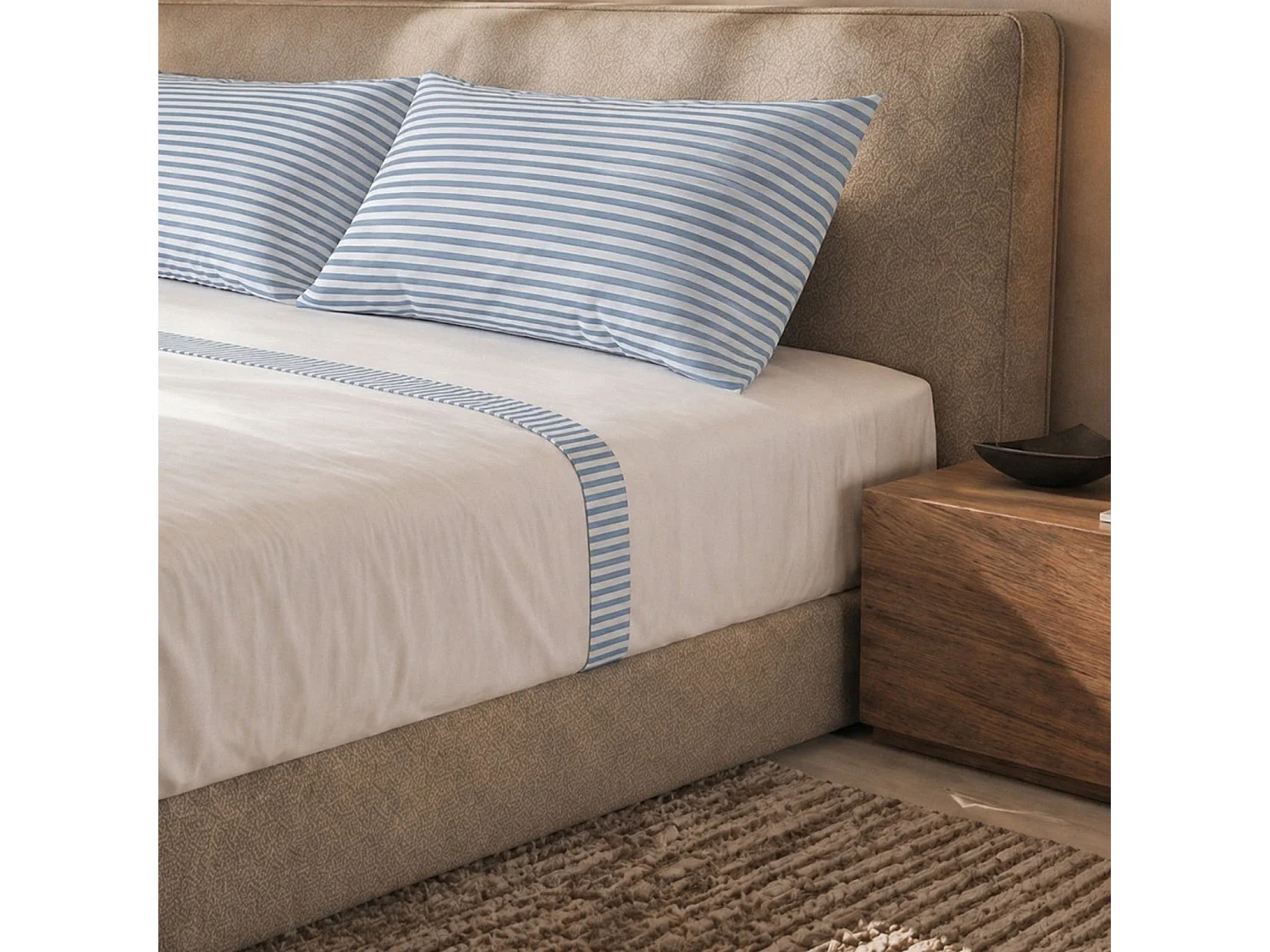 Bettwäsche-Set Einzelbett 100% Baumwolle mit hellblauen Streifen | Bettwäsche 1-Person 90 cm