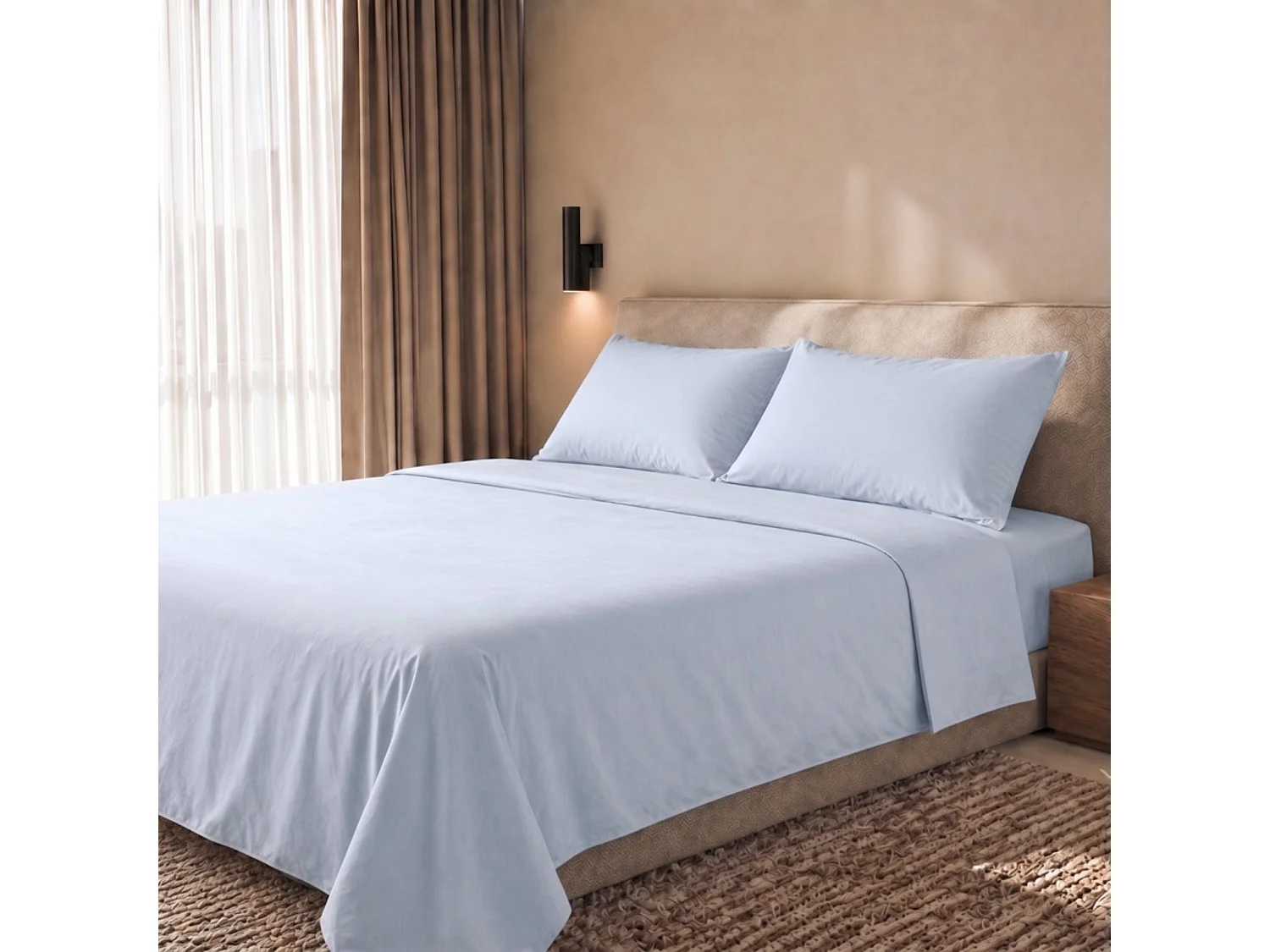 Bettwäsche-Set Doppelbett 100% Baumwolle Perkal 200 Fäden Eis | Bettlaken 250x295 cm, Spannbettlaken 180x200 cm Steghöhe 28 cm und 2 Kissenbezüge