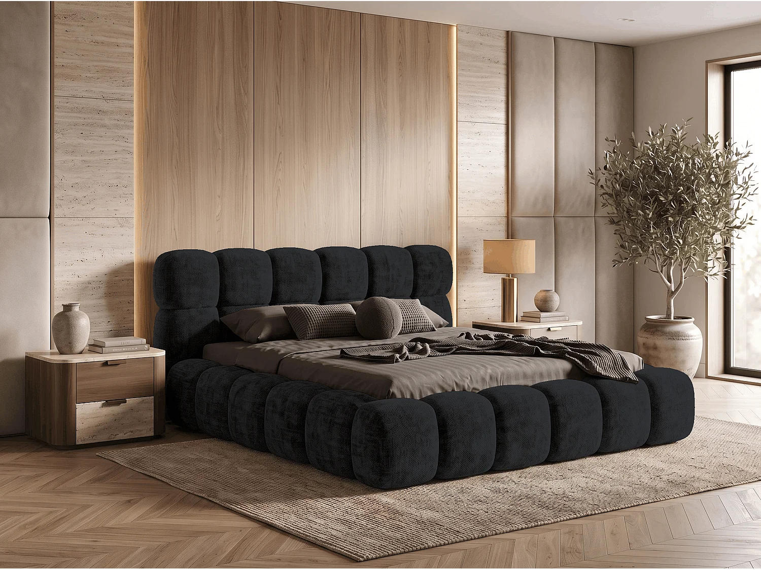 BESILIO Polsterbett 160x200 cm Tokyo aus Chenille-Stoff - Bett mit Bettkasten und Lattenrost