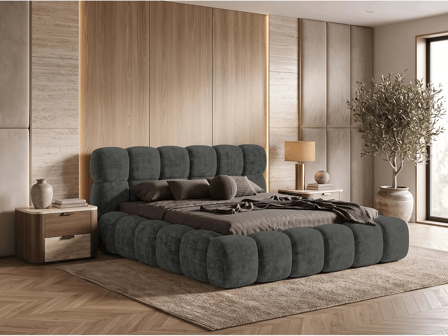 BESILIO Polsterbett 140x200 cm Tokyo aus Chenille-Stoff - Bett mit Bettkasten und Lattenrost