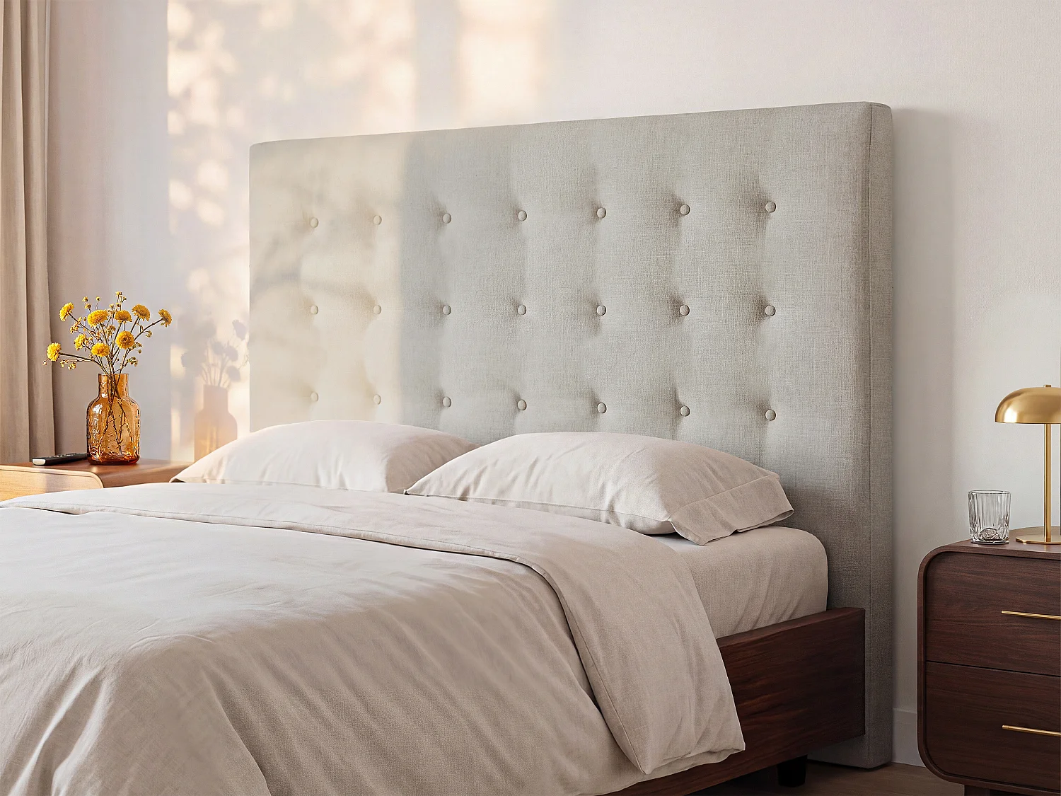 Polster-Bettkopfteil - 180 cm - Stoff - Beige